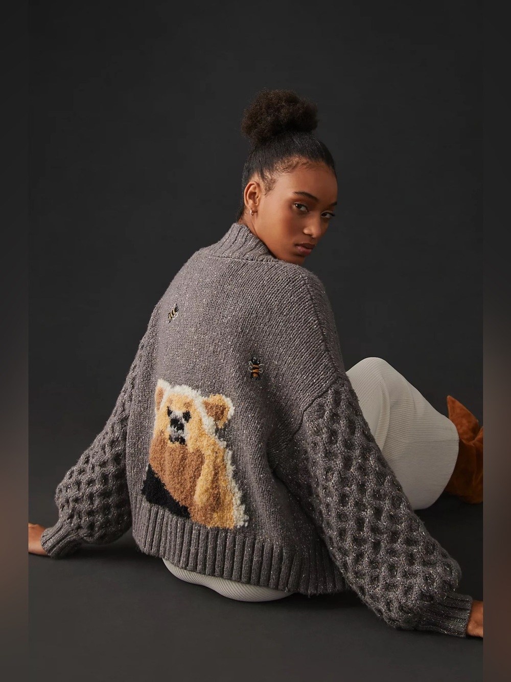 Anthropologie Pilcro Bear Cardigan Sweater XS Oversized chunky Cardigan Fall